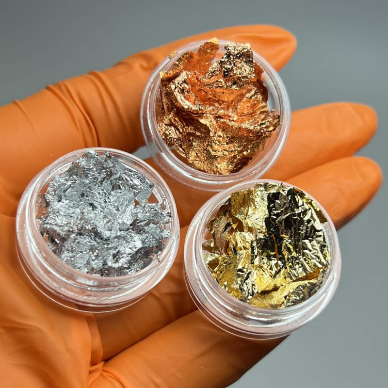 Набір поталі для манікюру, жата фольга для декору нігтів, набір 3шт