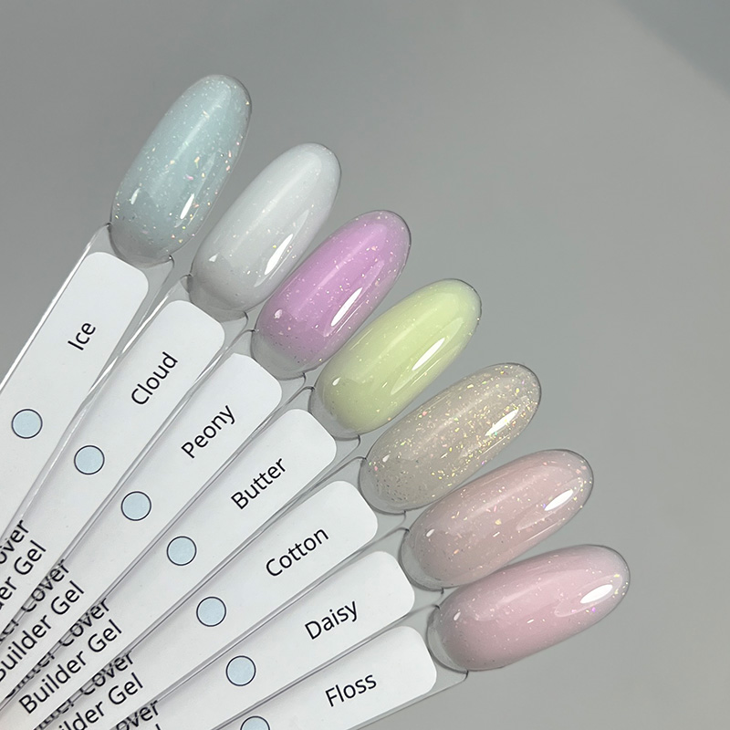 Butter Glitter Cover Gel IZZY, гель для нарощування нігтів з пластівцями юкі, 20 г