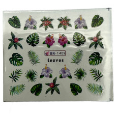 Слайдери для нігтів "Рослинні мотиви 04" – наклейки для манікюру з квітами та листям