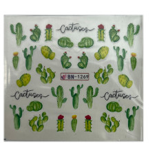 Слайдер-дизайн Кактуси 09 – наклейки на нігті на водній основі