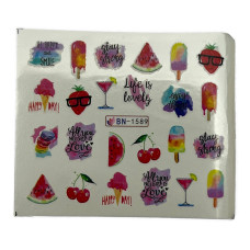 Слайдери для манікюру ягідно-фруктові принти – наклейки на нігті 019